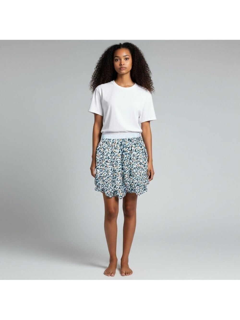 american Vintage mini skirt pleats floral elastic waistband off white size XS